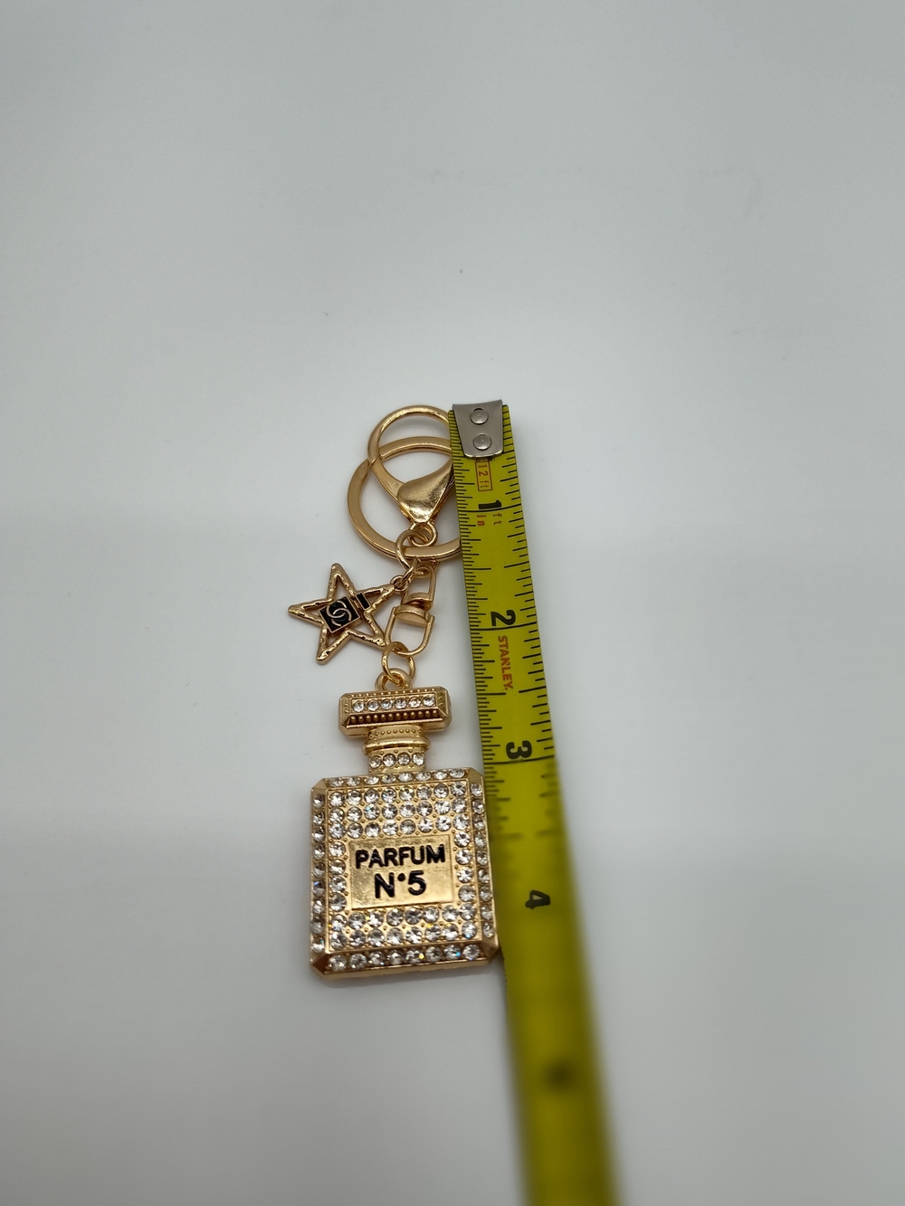 Parisian Perfume Bottle Crystal Bag Charm Keychain Gold Tone - Picture 4 of 4